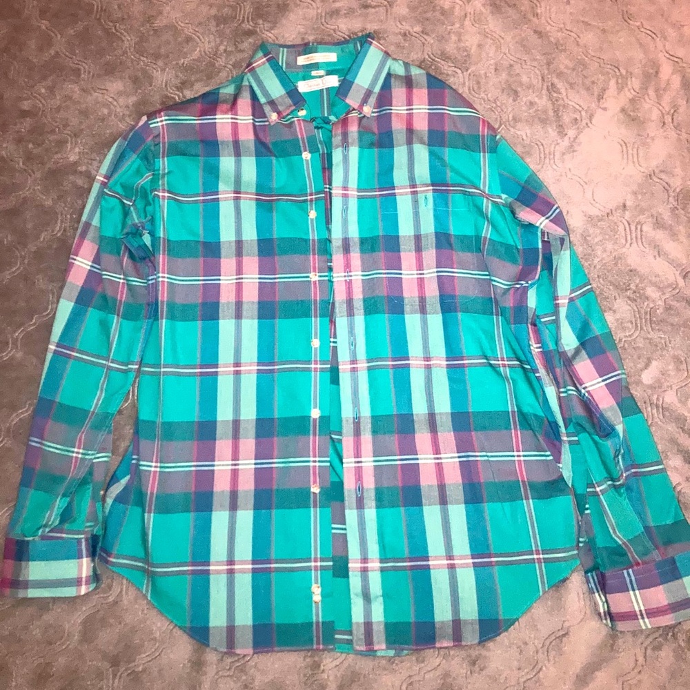 Christian Dior Plaid Multicolored Button Up Mens Long Sleeve Size Large